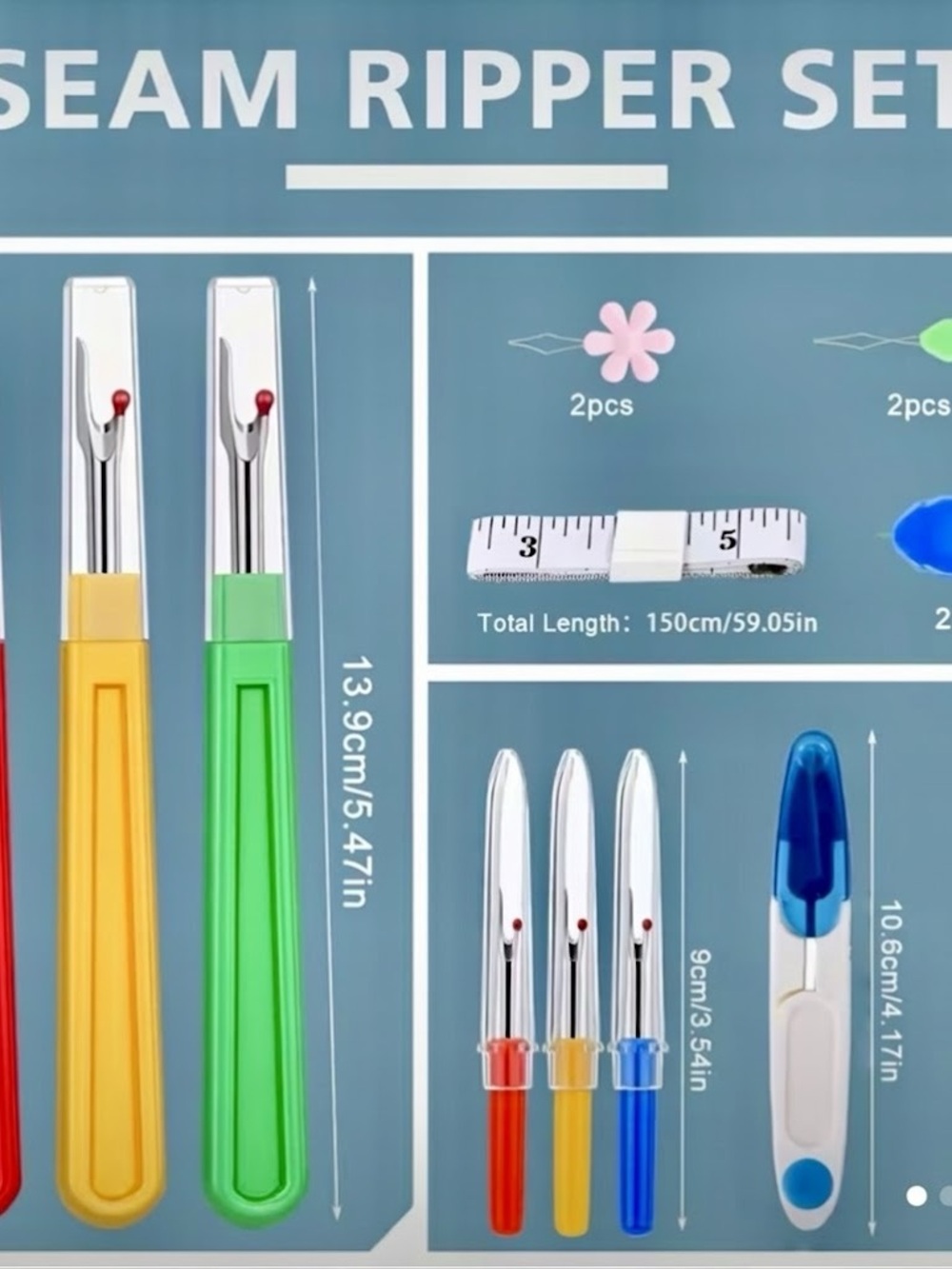 Multi-Color Seam Ripper and Thread Pick Set for Home Sewing - Picture 2 of 6